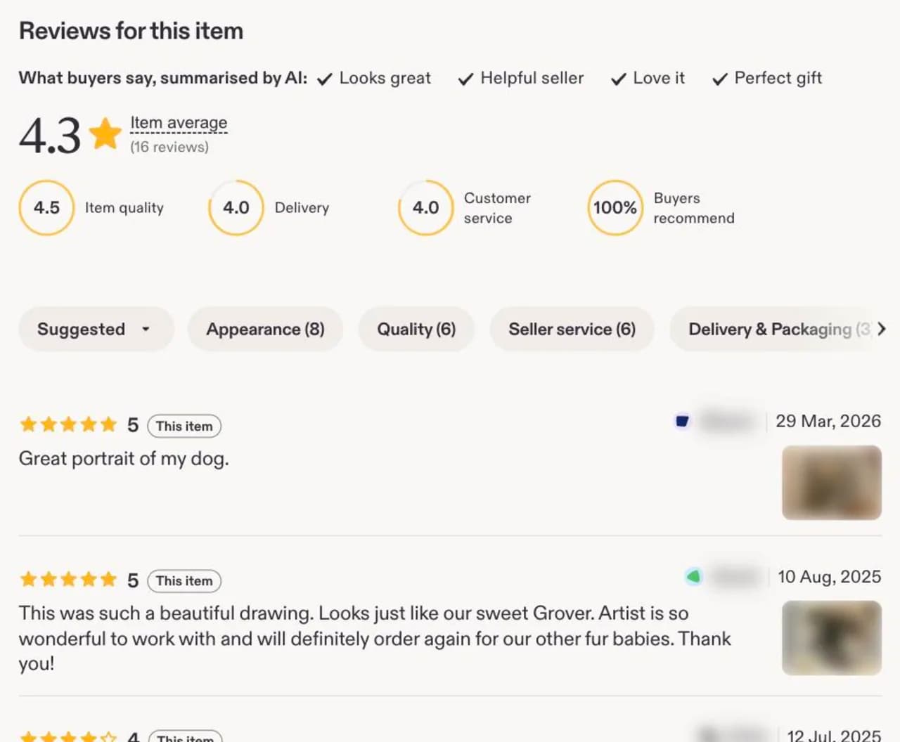 Real customer reviews on Etsy, read by Adlicio