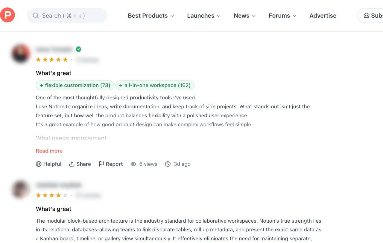 Real customer reviews on Product Hunt, read by Adlicio