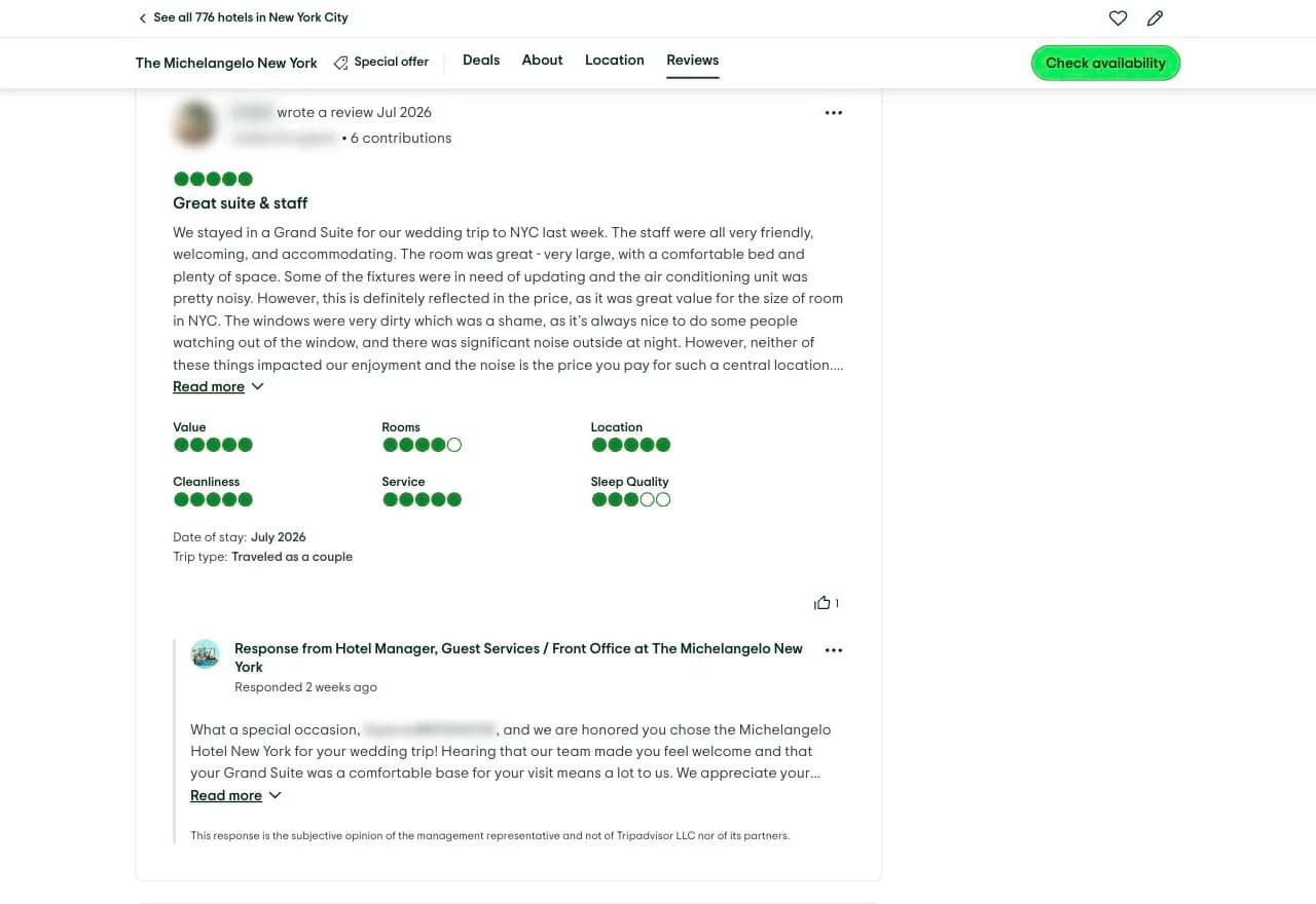 Real customer reviews on TripAdvisor, read by Adlicio