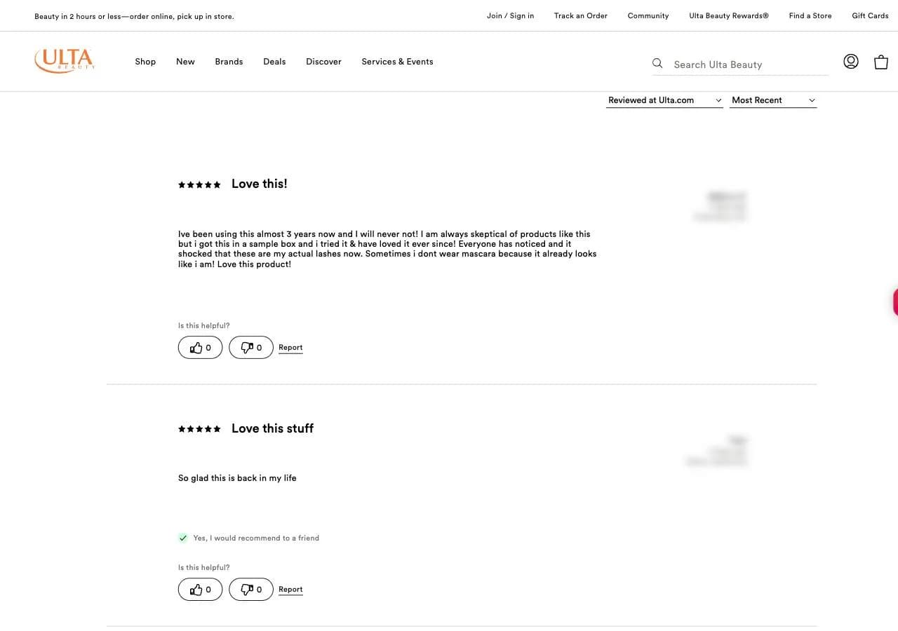 Real customer reviews on Ulta, read by Adlicio