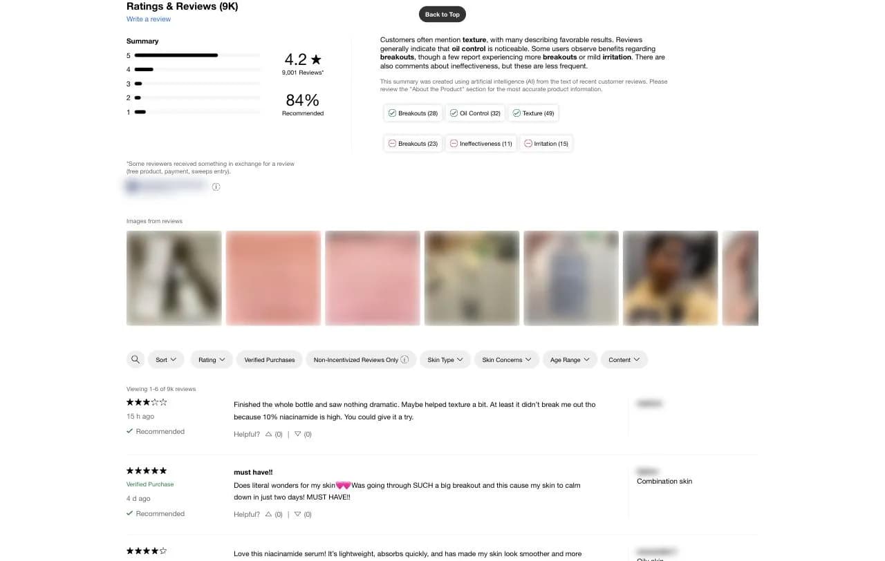 Real customer reviews on Sephora, read by Adlicio